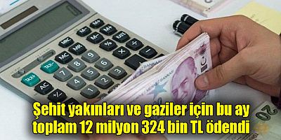 Şehit yakınları ve gaziler için bu ay toplam 12 milyon 324 bin TL ödendi