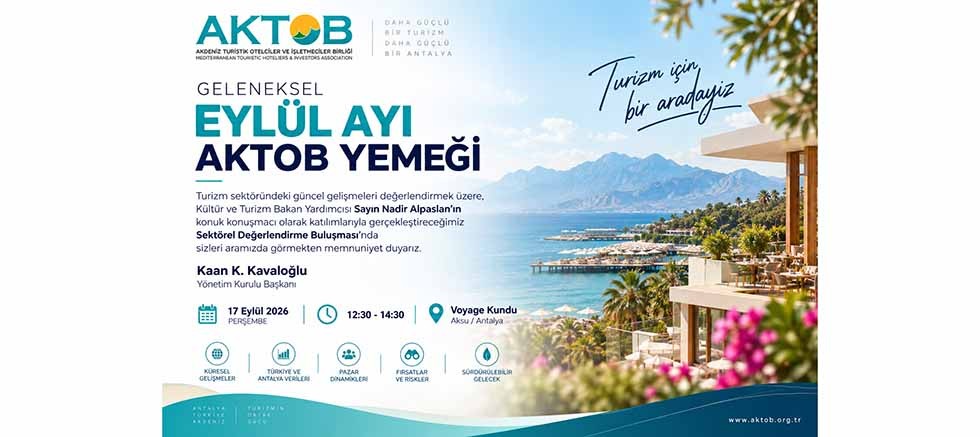 AKTOB, Eylül Ayı Sektörel Değerlendirme Buluşmasında Turizmin Gündemini Ele Alacak