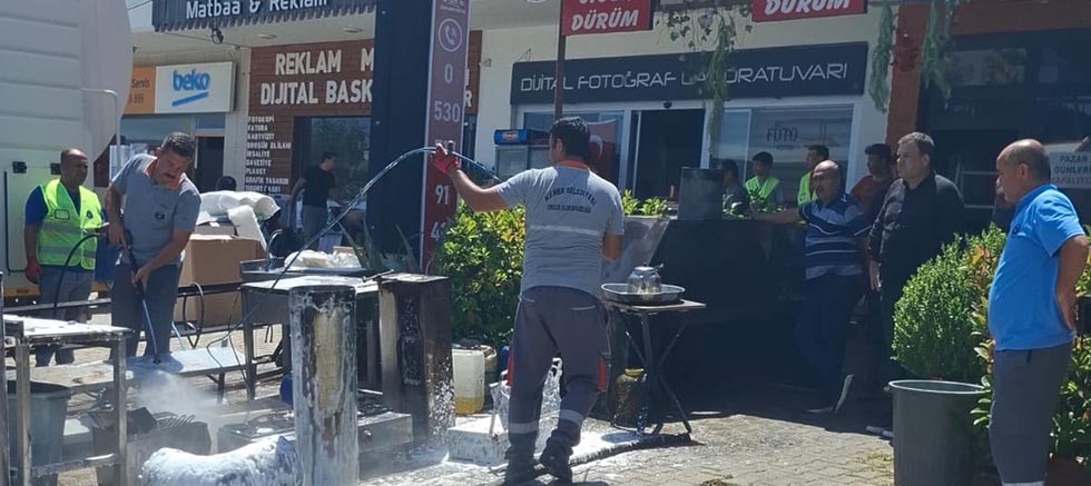 Kemer'de iş yeri yangını 