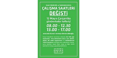 AEDAŞ İşletme Müdürlükleri  08.00-17.00 arası hizmet verecek