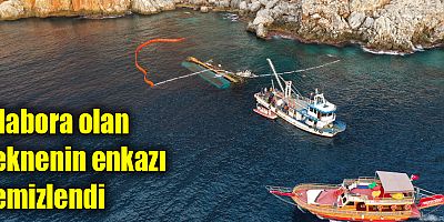 Alabora olan teknenin enkazı temizlendi