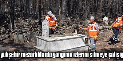 Antalya Büyükşehir mezarlıklarda yangının izlerini silmeye çalışıyor