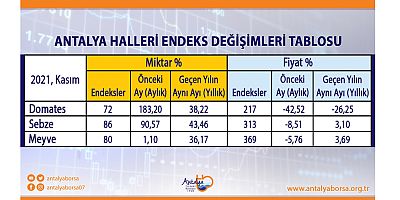 Antalya Ticaret Borsası Kasım ayı Hal endeksini açıkladı