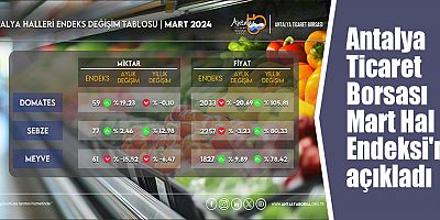 Antalya Ticaret Borsası Mart Hal Endeksi'ni açıkladı