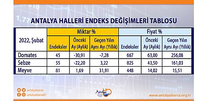 Antalya Ticaret Borsası Şubat ayı hal endeksini açıkladı