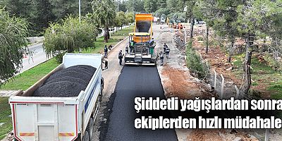 Büyükşehir ekipleri yağış sonrası bozulan yolları onarıyor