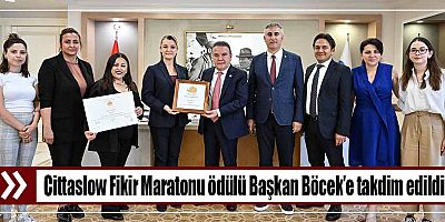Cittaslow Fikir Maratonu ödülü Başkan Böcek’e takdim edildi 