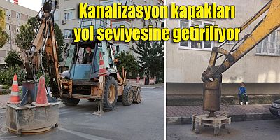 Kanalizasyon kapakları yol seviyesine getiriliyor