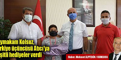 Kaymakam Kolsuz, Türkiye üçüncüsü Atıcı'ya çeşitli hediyeler verdi