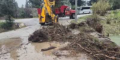 Kemer’de köprüleri tıkayan tomruklar temizlendi