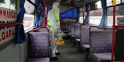 Manavgat Belediyesi'nden şehiriçi dolmuşlarına dezenfekte