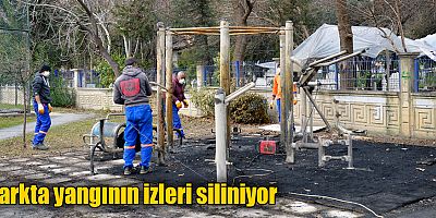 Parkta yangının izleri siliniyor