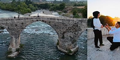 Tarihi Aspendos Köprüsü'nde gün batımında unutulmaz evlilik teklifi