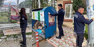 Zabıta ekipleri izinsiz asılan ilanları topluyor