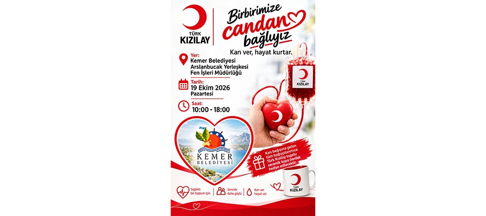 Türk Kızılay kan bağışı tırı Kemer Belediyesi Hizmet Alanı’na geliyor