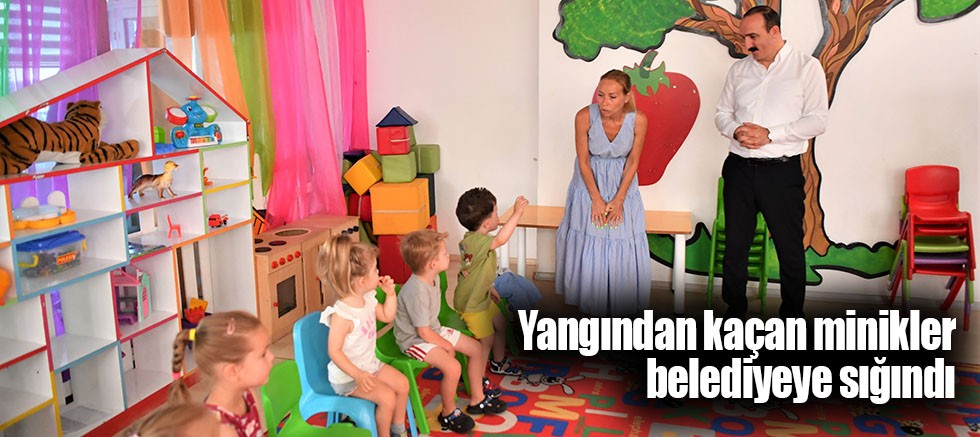 Yangından kaçan minikler belediyeye sığındı